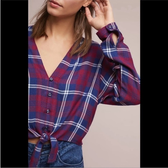 Rails Anthropologie Sloane Crop Top Plaid Flannel Self Tie Top - Picture 3 of 8
